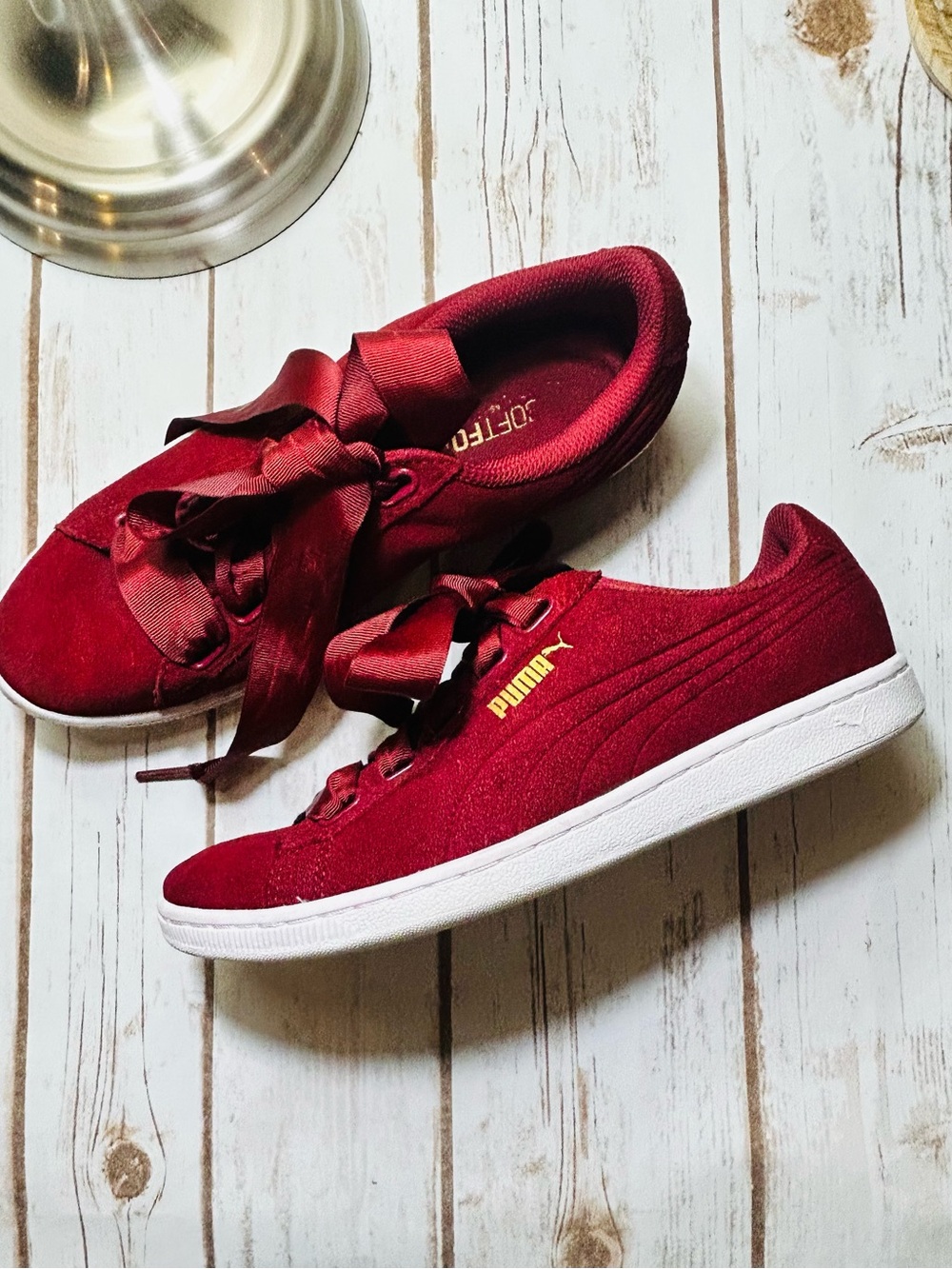 Puma Women's Shoes Soft Foam Vikki Burgundy Suede Ribbon Lace